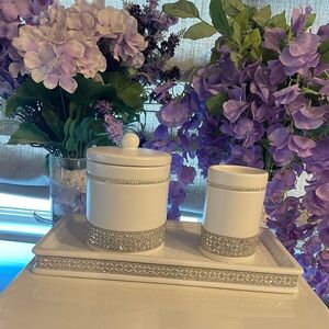 Elegant White and Silver Ceramic Bathroom Vanity Set